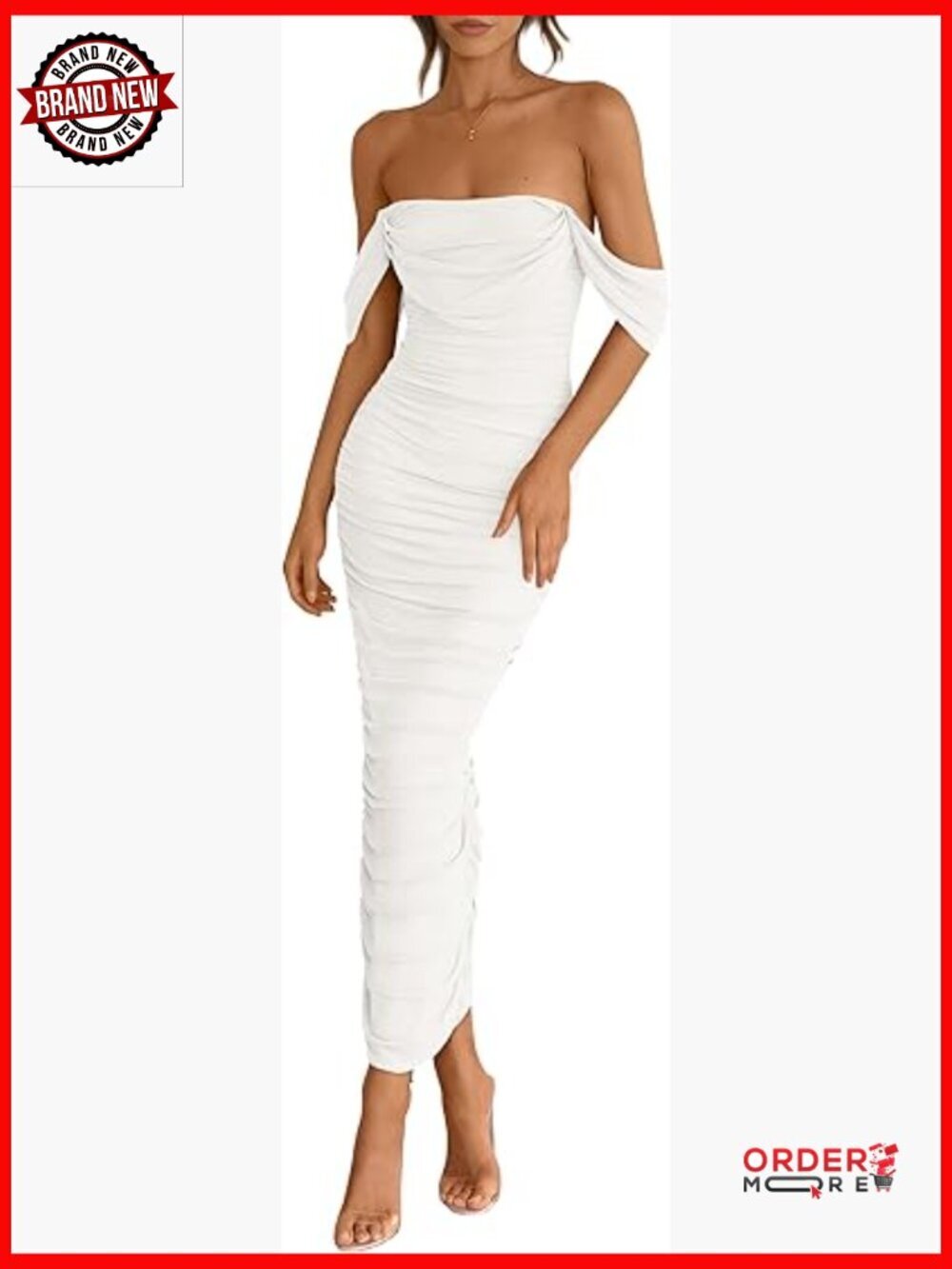 Off The Shoulder Ruched Bodycon Sleeveless Split Maxi Dress